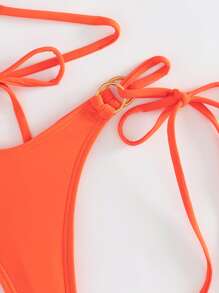 August vacation Conjunto de 2 piezas de traje de baño de verano, bikini dividido de mujer con diseño de argollas de amarre - Naranja - Ver 4