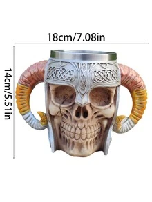 1 件不銹鋼內角咖啡杯、骷髏頭和樹脂頭裝飾啤酒杯 - 彩色 - 查看 8