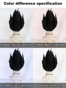 男士動漫風cosplay假髮12英寸短黑色分層尖頭直髮熱防纖維頭髮,適用於學校萬聖節聖誕節服飾配件和1個假髮帽 - 黑色 - 查看 6