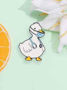 1pc Cute Duck Enamel Brooch Pistol Hot Dog Bandana Duck Rabbit Stethoscope Three Head Duck Fun Metal Badge Costume Lapel Pin Jewelry - Multicolor - View 1