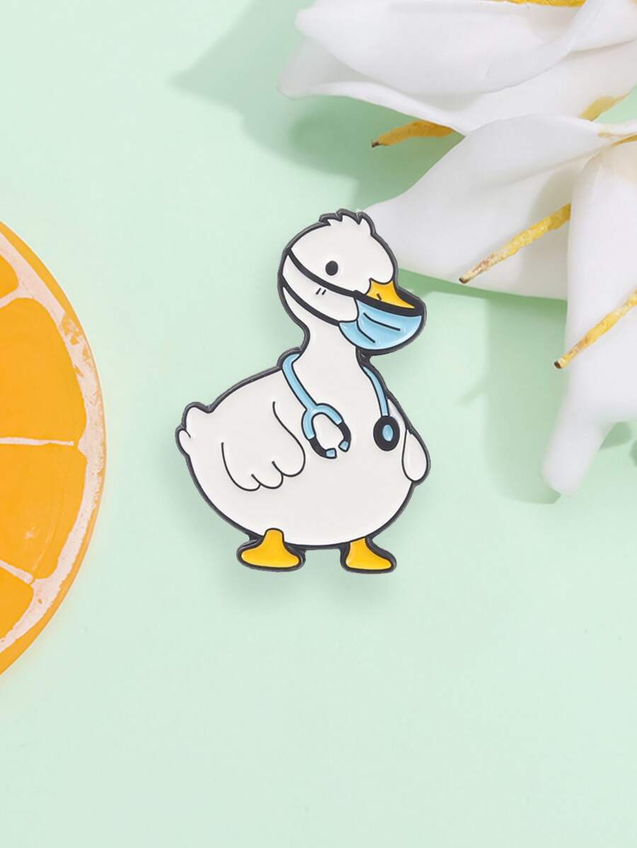 1pc Cute Duck Enamel Brooch Pistol Hot Dog Bandana Duck Rabbit Stethoscope Three Head Duck Fun Metal Badge Costume Lapel Pin Jewelry - Multicolor - View 1