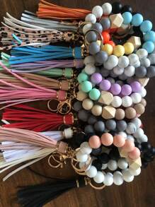 1件套女士彩色矽膠鑰匙圈,手環,腕帶鑰匙圈,車串珠鑰匙圈,手鏈 - 藍色 - 查看 2