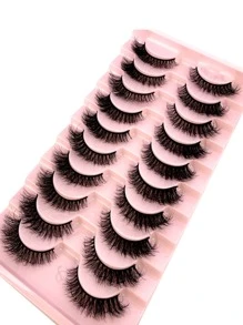 HBZGTLAD 假睫毛,10對超長人造貂皮條假睫毛自然彩妝假睫毛適用於日常約會 - 黑色 - 查看 5