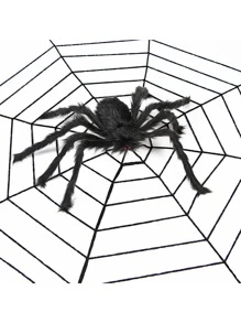 1只萬聖節蜘蛛派對裝飾道具,惡作劇模擬絨毛蜘蛛 - 黑色 - 查看 2