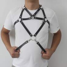 1pc Men's Leather Personalized Bondage Chest Strap And Shoulder Strap - Black - View 3