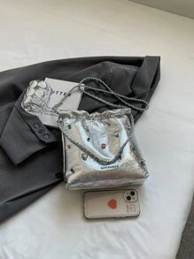 2023新款時尚鑽石肩膀斜挎包 - 銀色 - 查看 1