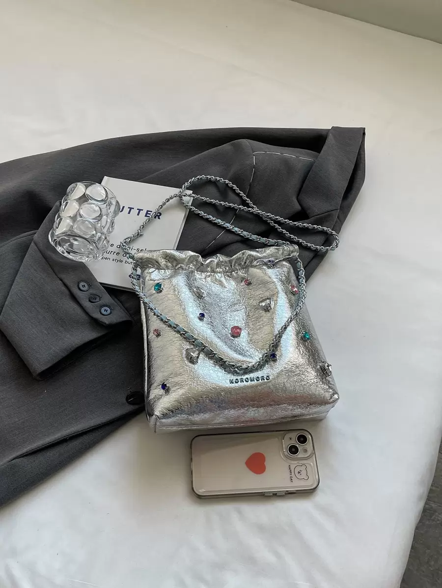 2023新款時尚鑽石肩膀斜挎包 - 銀色 - 查看 1