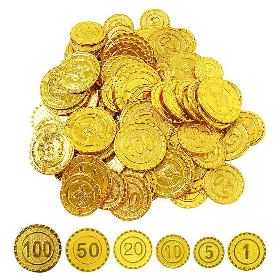 100 Piezas De Monedas De Oro Pirata, Un Accesorio Para Jugar Para Niños - Dorado - Ver 1