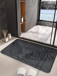 1pc Tree Pattern Rug, Minimalist Style Polyester Fiber U-shaped Memory Foam Non-slip Floor Mat Suitable For Bathroom, Living Room, Home Use - Dark Grey - View 4