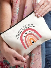 彩虹字母印花教师盥洗包女士盥洗包旅行盥洗收纳包返校教师礼物收纳包化妆包化妆收纳包旅行化妆工具送给妈妈的礼物情人节礼物情人节女士礼物女孩礼物女友礼物 - 米色 - 查看 4