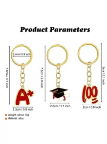 3pcs Graduating Students Keychain, Cute Exam Blessing Car Key Ring Pendant Wallet Decoration - Red - View 4