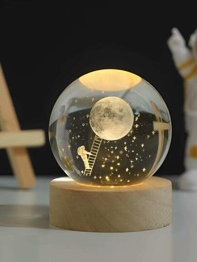 1PC Artificial Crystal Planet Ball, Moon Landing Pattern Glass Ball Design Decoration Craft For Home Decor