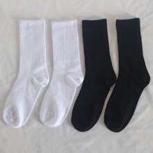 6pairs Women's Black&White Color Ins Style Breathable Mid-Calf Socks For Couple, Fall