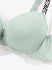 Women's Shiny Rhinestone Strap Bra In Green - Green - View 4