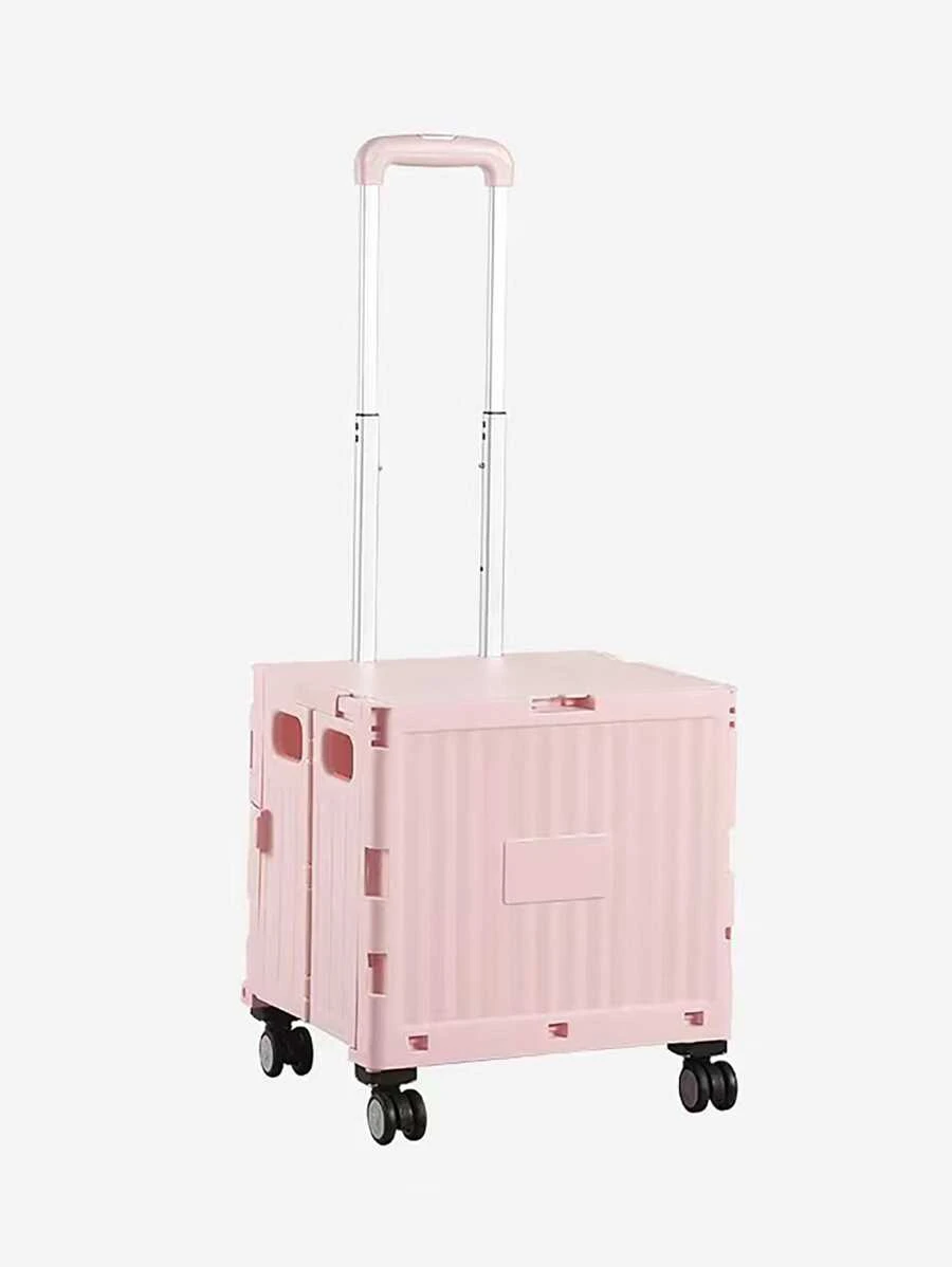 1pc Pink Multi-functional Folding & Movable Portable Shopping Cart Picnic Trolley - Pink - View 1