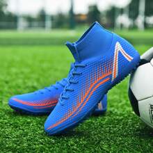 Professional Soccer Shoes For Teenagers & Adults, Short Studs For Training, Indoor Competition, High Top, Unisex, Black/white/blue, Eu Size 35-45