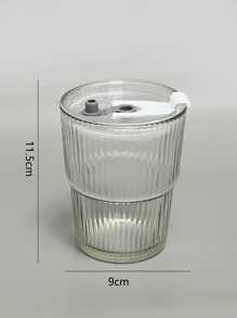 Striped Glass Iced Coffee Cup To Go Cup With Lid And Striped Straw For Cold Latte, Summer - Clear - View 8