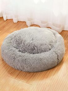 1 件纯色毛绒宠物床小狗饲养狗床猫床易于清洁 - 灰色 - 查看 5
