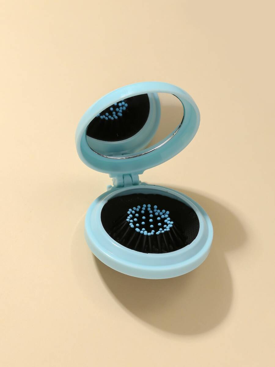 1pc Ladies' Portable Mini Mirror & Airbag Cushion Massage Comb, Suitable For Daily Use - Blue - View 1