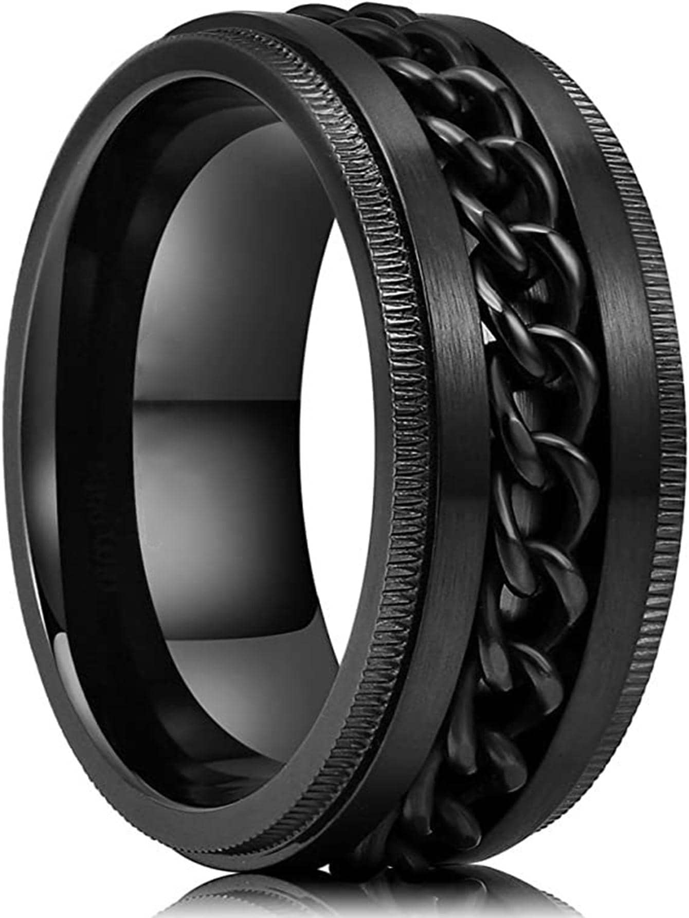 1pc Titanium Steel Chain Rotatable Decompression Ring For Couple, Stainless Steel Worry Ring For Men, Rotating Ring For Stress Relief, Stainless Steel Ring For Man, Chain Spinner Ring - Silver - View 1