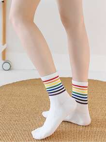 1/3 双男女通用黑白条纹彩虹新奇趣味踝袜，秋季男女适用 - 彩色 - 查看 9