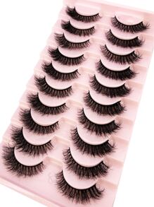 HBZGTLAD 假睫毛,10對超長人造貂皮條假睫毛自然彩妝假睫毛適用於日常約會 - 黑色 - 查看 7