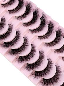 10 对自然纤长假睫毛 3D 浓密卷曲人造貂皮睫毛延长自然仿貂皮睫毛，适用于美容条睫毛、睫毛、睫毛、假睫毛 - 黑色 - 查看 8