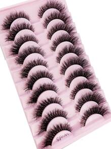 10 对自然纤长假睫毛 3D 浓密卷曲人造貂皮睫毛延长自然仿貂皮睫毛，适用于美容条睫毛、睫毛、睫毛、假睫毛 - 黑色 - 查看 2