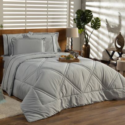 Kit Edredom Liso Milano Dupla Face King Size 03 Peças - Percal Algodão 200 Fios Macio