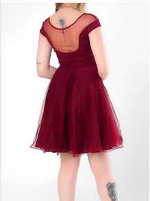 Short Debutante Party Dress For Graduation Party Guests, All In Glitter, Off The Shoulder With Tulle - 紅木色 - 查看 2