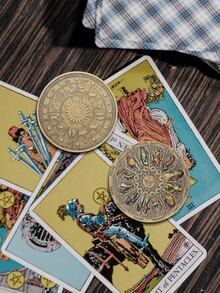 1入組星座幸運的硬幣圓規方向太陽和月亮占卜紀念硬幣復古金屬工藝系列 - 銅色 - 查看 4