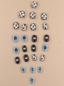 24pcs/Set Short Square Fake Nails With Emery Board, 1pc Jelly Glue Press On Nails Nail Supplies - Multicolor - View 3