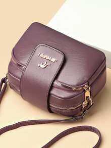 2023新款斜挎小包女包雙拉鍊小方包多層買菜手機包零錢包手拿中年媽媽包半圓貝殼型多袋口女斜挎包屍體袋 - 紫色 - 查看 2