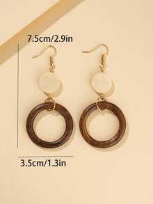 1pair Vintage & Minimalist Light Toned Hand Made Woven Round Earrings For Women - Multicolor - View 4
