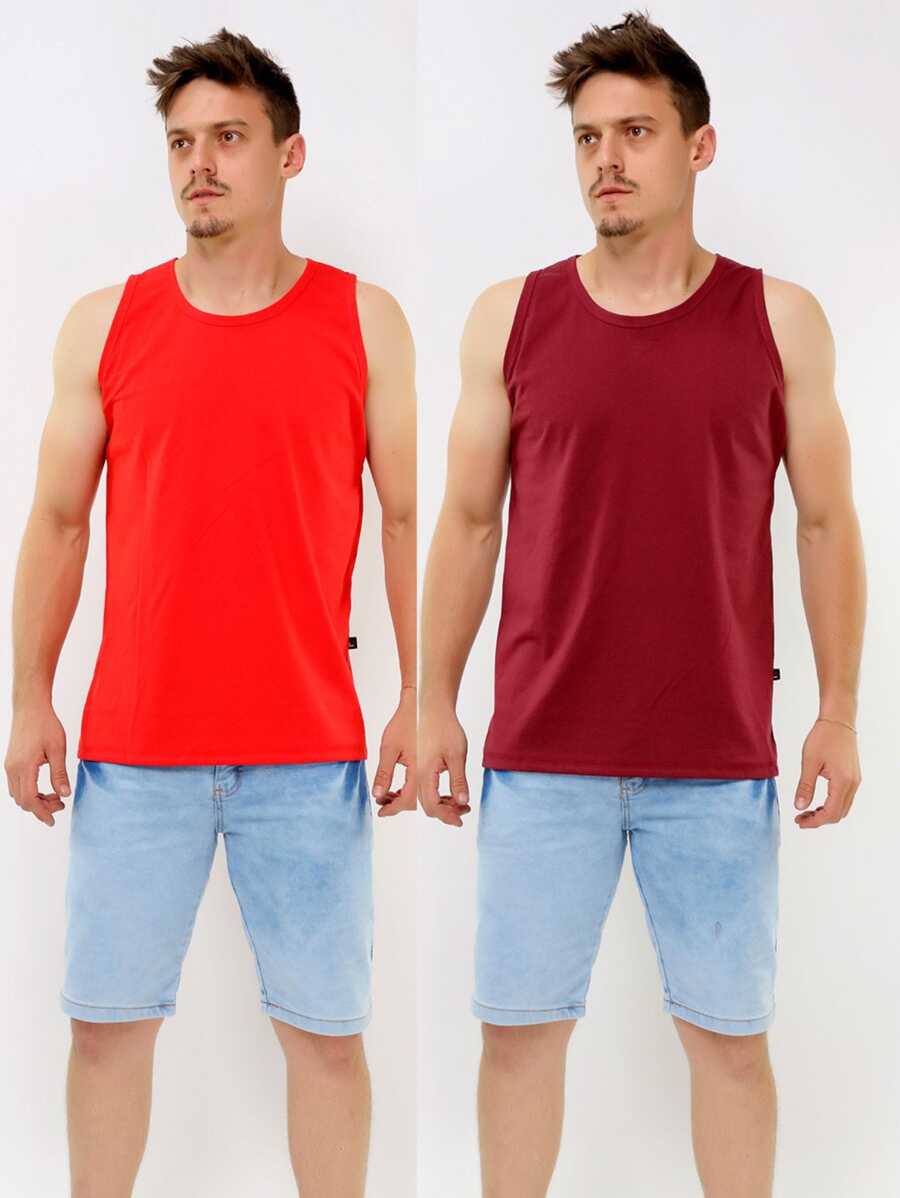 Men Tank Tops - 紅色和葡萄酒 - 查看 1