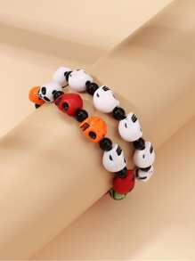 2入組復古骷髏頭彈性手鍊,中性朋克風格萬聖節哥德式手鏈 - 彩色 - 查看 3