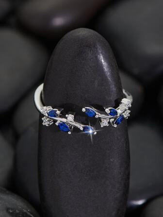 1 Anillo Ajustable Con Circonia Cúbica Azul De Extremo Abierto, Ideal Para Regalo De Mamá, Amante, Festival Y Boda