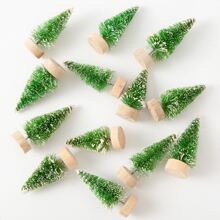 12pcs Mini Green Bottle Brush Trees, Plastic Winter Snow For Christmas Diy Crafts, Tabletop Decoration, Kids' Gift,Christmas - Green - View 2