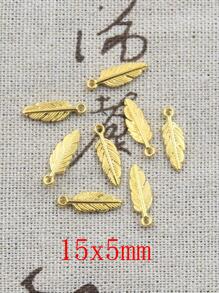 50 Stücke Schmuck Feder, Blatt Antiquität Bronze Gold Silber Farbe Anhänger Herstellung DIY Handgemacht - Gold - Übersicht 3