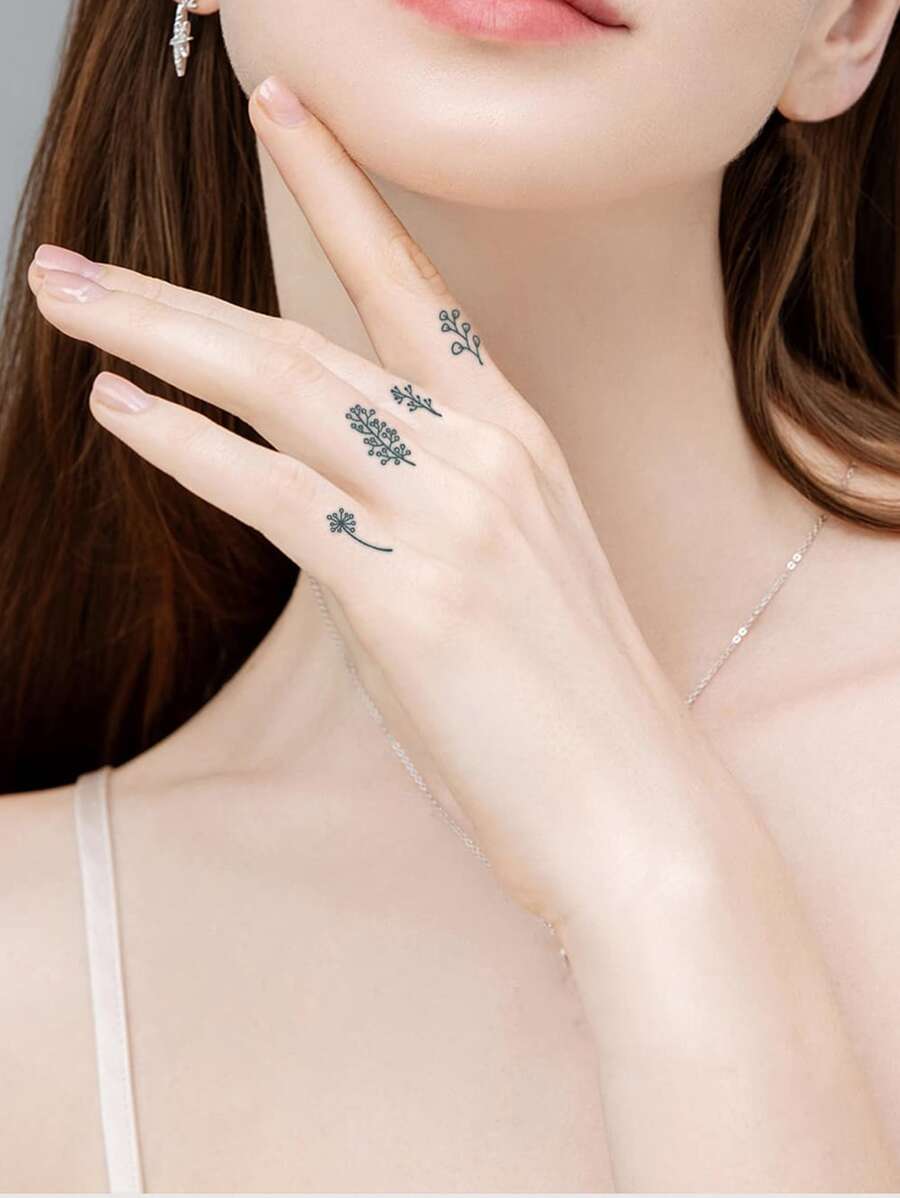 Waterproof, Sweatproof, And Flower Party Temporary Tattoo, Lasts For 7-14 Days - Sunflower, Tulip, Rose, Mixed Flowers (1 Sheet) - Black - View 1