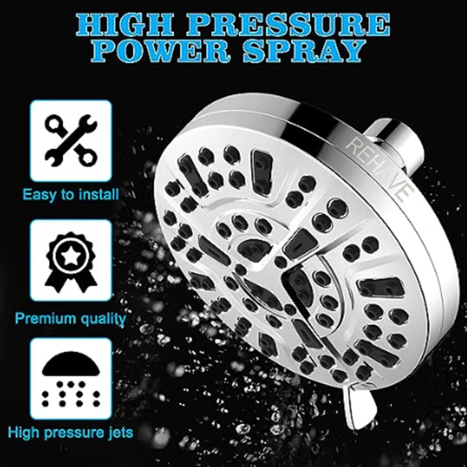 Shower Head, REHAVE Rainfall ShowerHead, 5.1 Inches HighPressure with