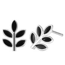 2入組流行水滴樹脂黑葉鑲嵌優美耳針耳環,女性日常佩戴