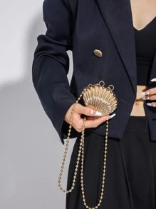 Dedoo 時尚個性化的貝殼金屬鏈條休閒萬用輕便斜挎包 - 金色 - 查看 1