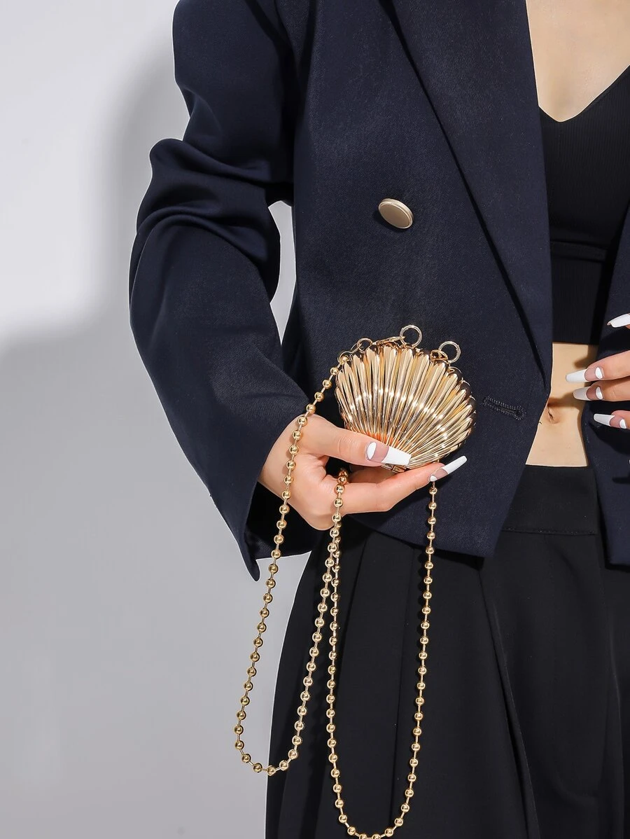 Dedoo 時尚個性化的貝殼金屬鏈條休閒萬用輕便斜挎包 - 金色 - 查看 1