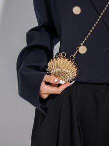 Dedoo 時尚個性化的貝殼金屬鏈條休閒萬用輕便斜挎包 - 金色 - 查看 2