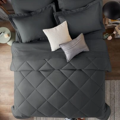 Comforter Duvet Insert - King size Quilted Duvet Set With 2 Pillow Sham-All Season Down Alternative Filling  - Microfiber Bedding Comforter with Corner Tabs - Machine Washable Grey
