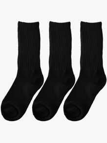 3pairs Women Black Simple Slouch Stacked Scrunch Socks