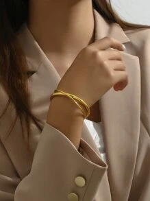 1 peça de alta qualidade, grande, elegante, linha dupla, aço inoxidável, pulseira dourada, adequada para uso diário, joias femininas