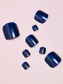 VV MEI JIA ER 24 件珍珠紫藍色方形假腳趾甲閃亮按壓腳趾甲短亞克力假腳趾甲可愛人造海灘全覆蓋腳趾甲藍色適合女士和女孩 24 件和 1 張膠帶和 1 件指甲銼 - 藏蓝色 - 查看 4