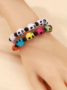2入組復古骷髏頭彈性手鍊,中性朋克風格萬聖節哥德式手鏈 - 彩色 - 查看 1